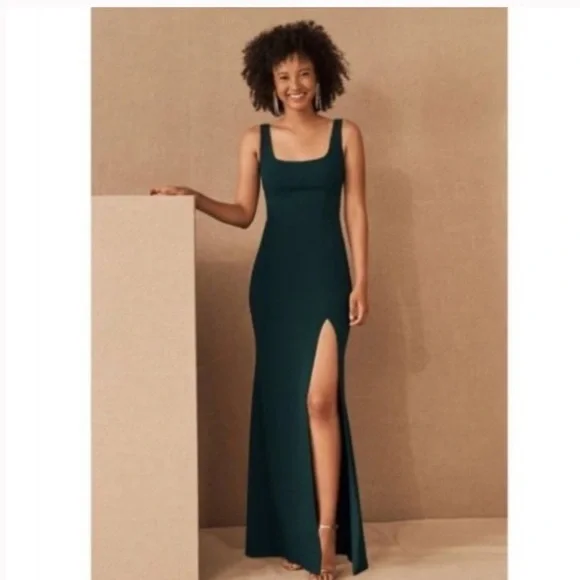 BHLDN green long dress with slit - Picture 4 of 9